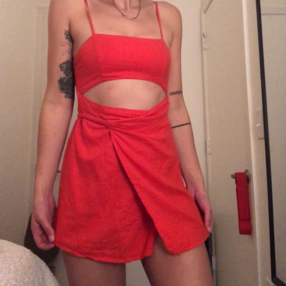 Bright coral wrap dress